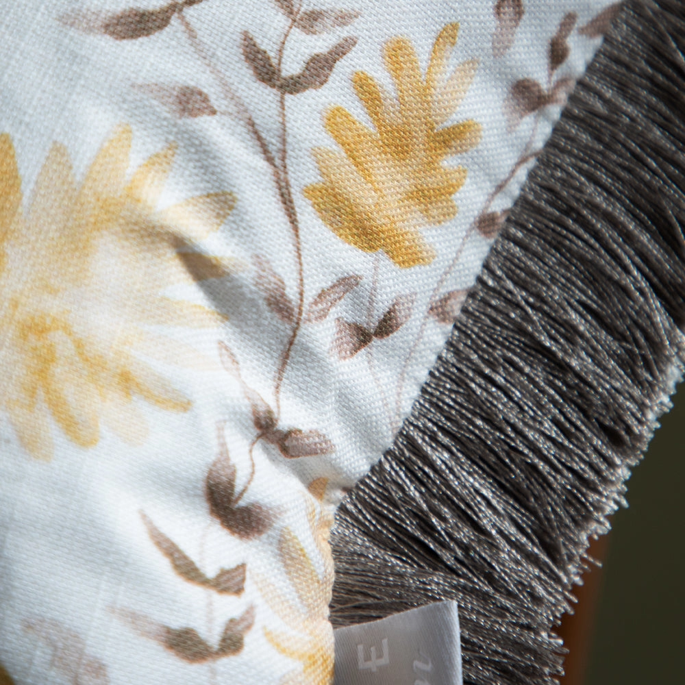 Elai Printed Ruche Fringe Cushion Stone