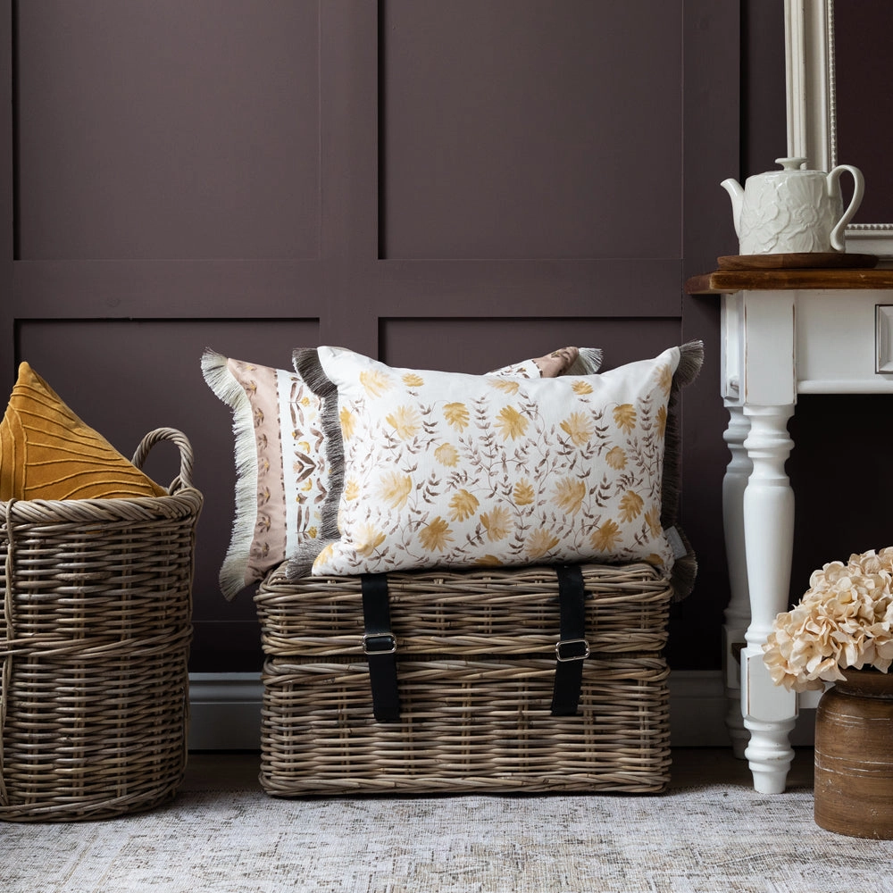 Elai Printed Ruche Fringe Cushion Stone