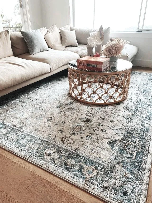 Eleanor Cream Blue and Tan Lustrous Traditional Rug *NO RETURNS UNLESS FAULTY
