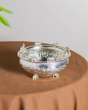 Elephant Embossed Brass Urli Bowl - 12"home decor ,wall decor 