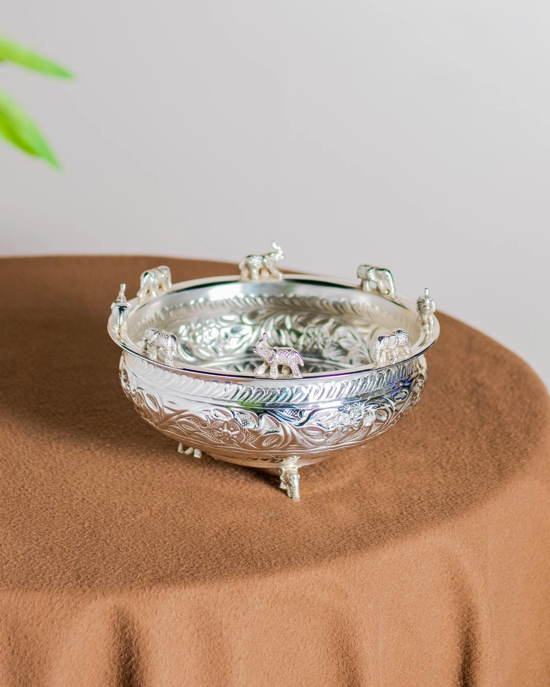 Elephant Embossed Brass Urli Bowl - 6"
