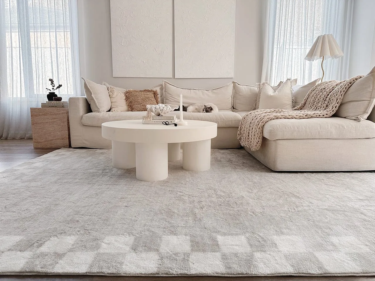 Eliora Grey Checkered Border Washable Rug