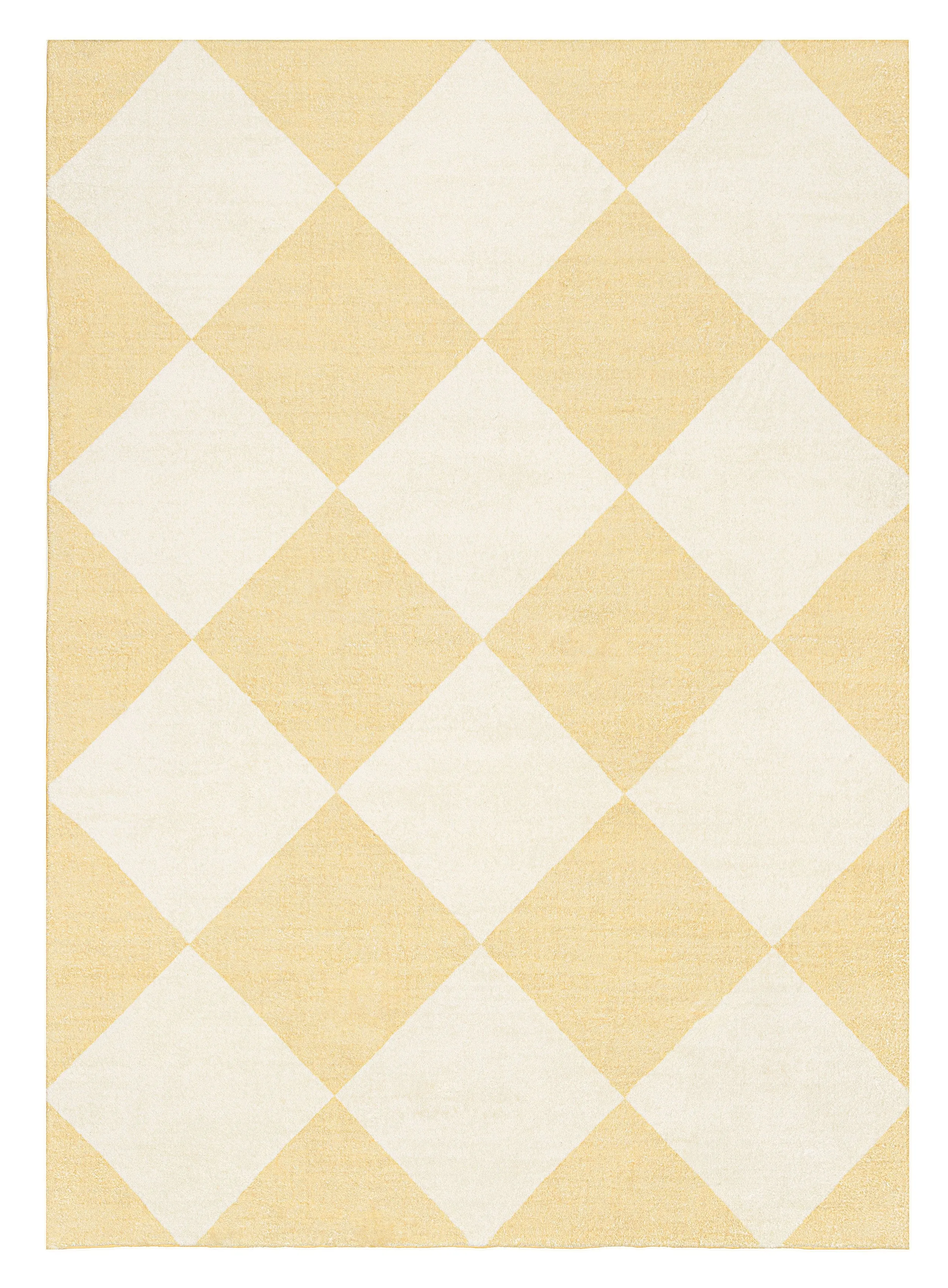 Ellis Yellow Cream Checkered Washable Rugmodern color block patchwork rug