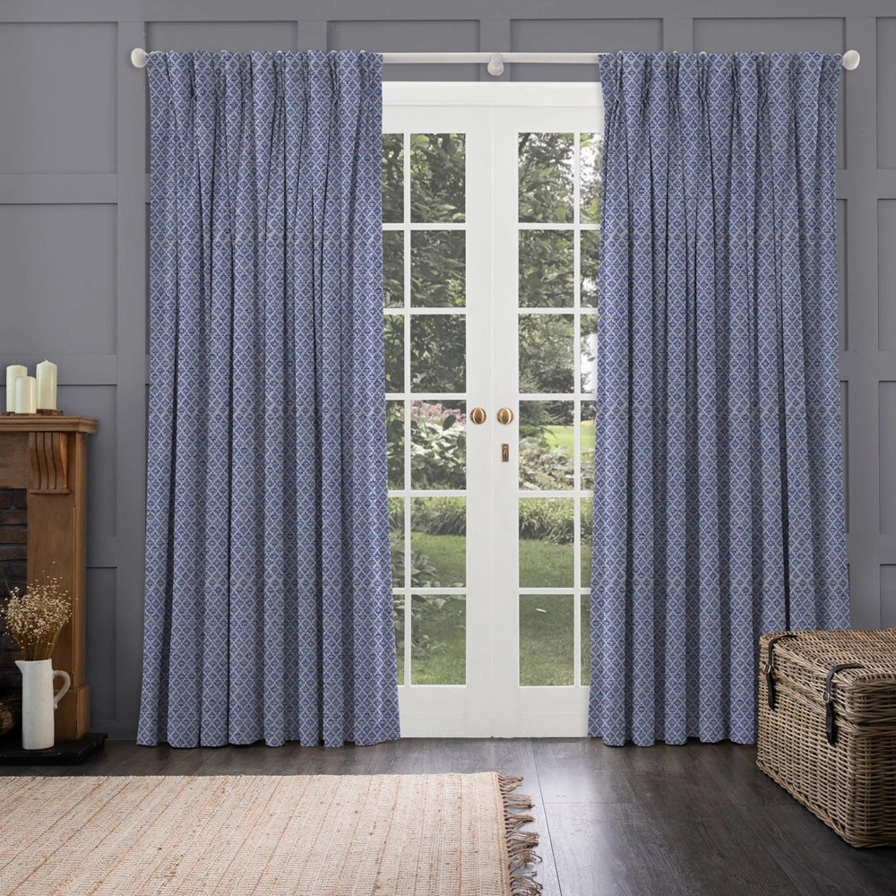 Elmore Woven Jacquard Made to Measure Curtains Indigo