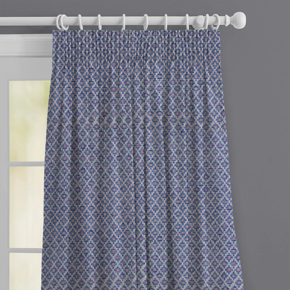 Elmore Woven Jacquard Made to Measure Curtains Indigo