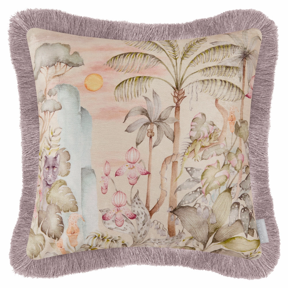 Elysian Canopy Printed Velvet Cushion Lotus