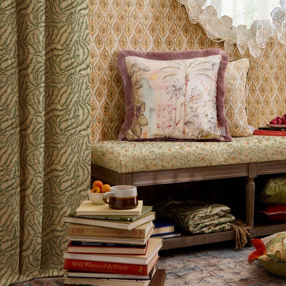 Elysian Canopy Printed Velvet Cushion Lotus