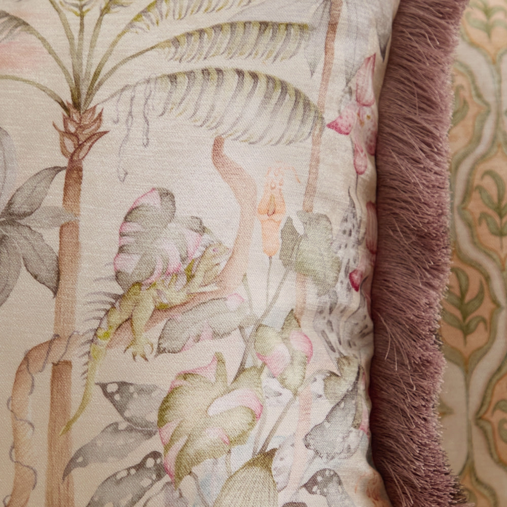 Elysian Canopy Printed Velvet Cushion Lotus