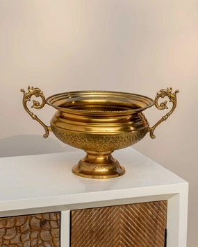 Embossed Round Brass Bowl with Handle - Large -12"modern kitchen decor ,kitchen dinner set ,dinnerware 
