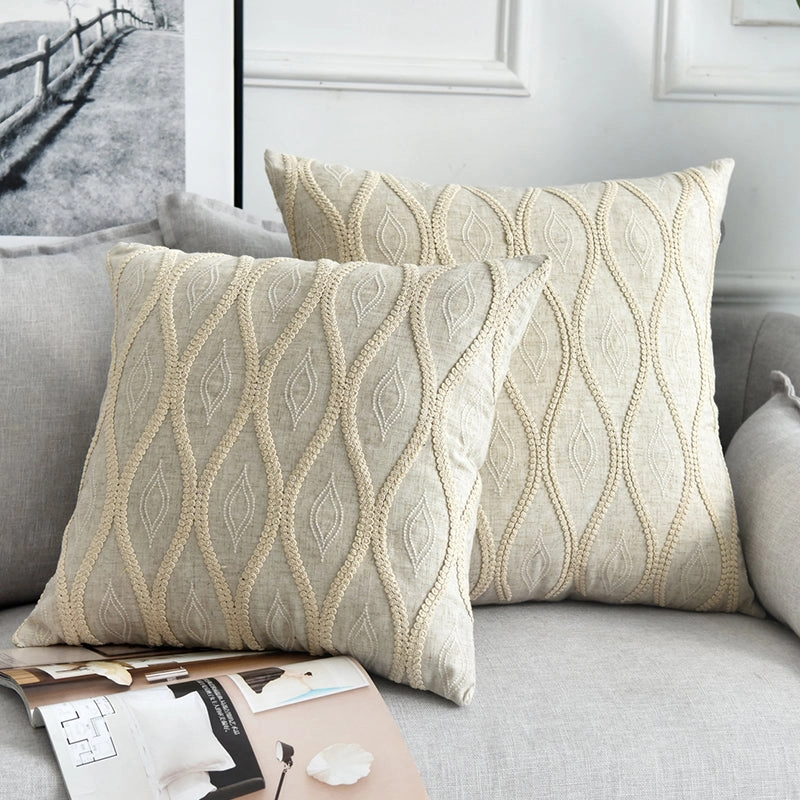 Embroidered Cream Linen Throw Cushionhome decoration ,modern home decor 
