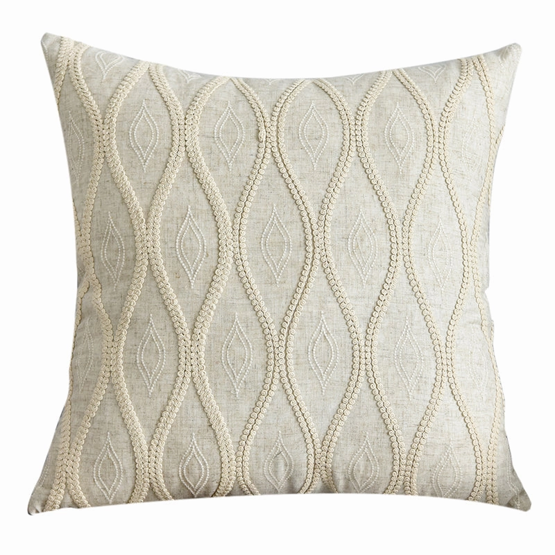 Embroidered Cream Linen Throw Cushion