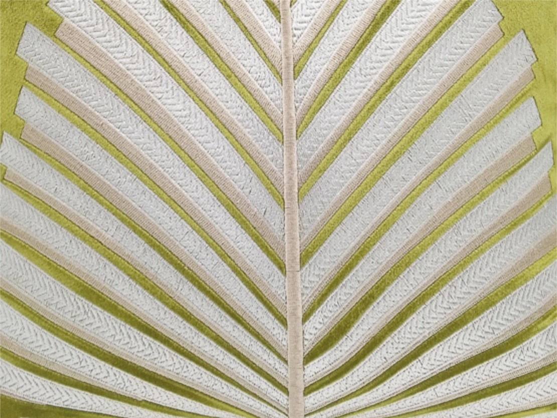 Embroidered Fern Leaf Green Velvet Cushion