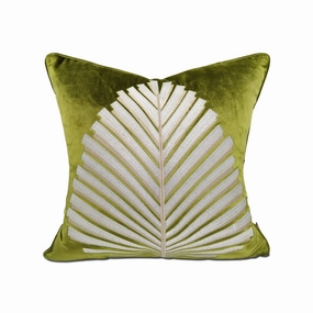 Embroidered Fern Leaf Green Velvet Cushionhome decoration ,modern home decor 
