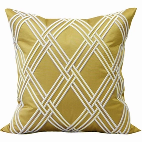 Embroidered Yellow Satin Throw Cushionhome decoration ,modern home decor 