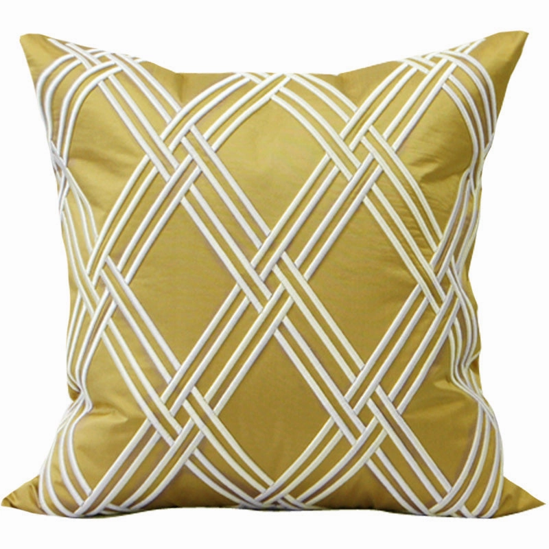 Embroidered Yellow Satin Throw Cushionhome decoration ,modern home decor 