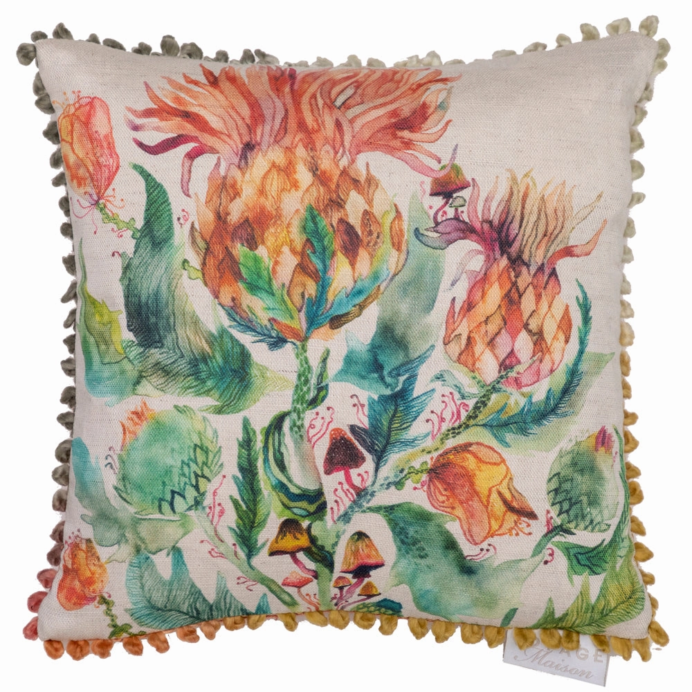 Enchanting Thistle Small Printed Feather Cushion Marigold