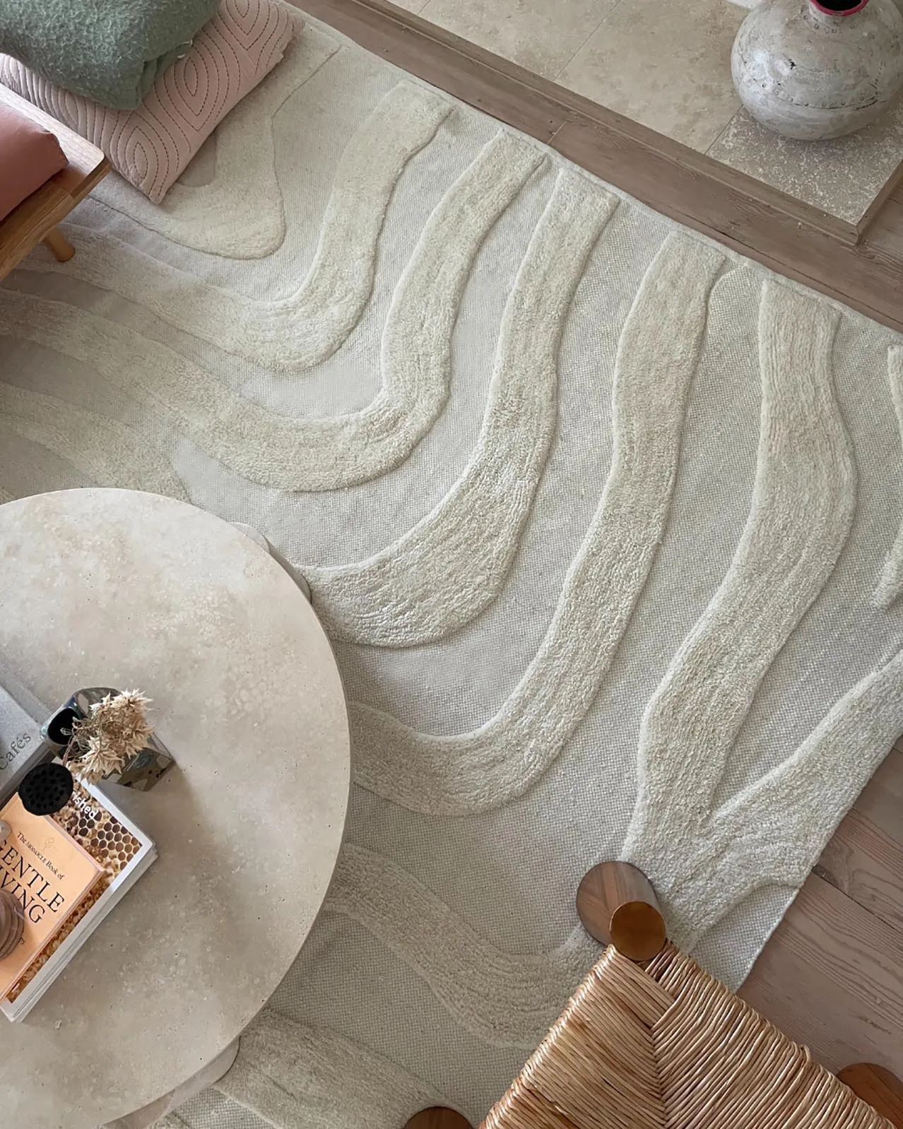 Eniko Abstract Cream Washable Wool Rug