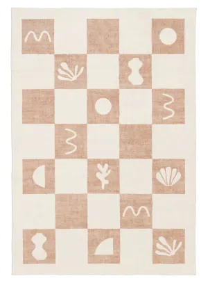 Erika Beige and Cream Checkered Washable Rugmodern color block patchwork rug