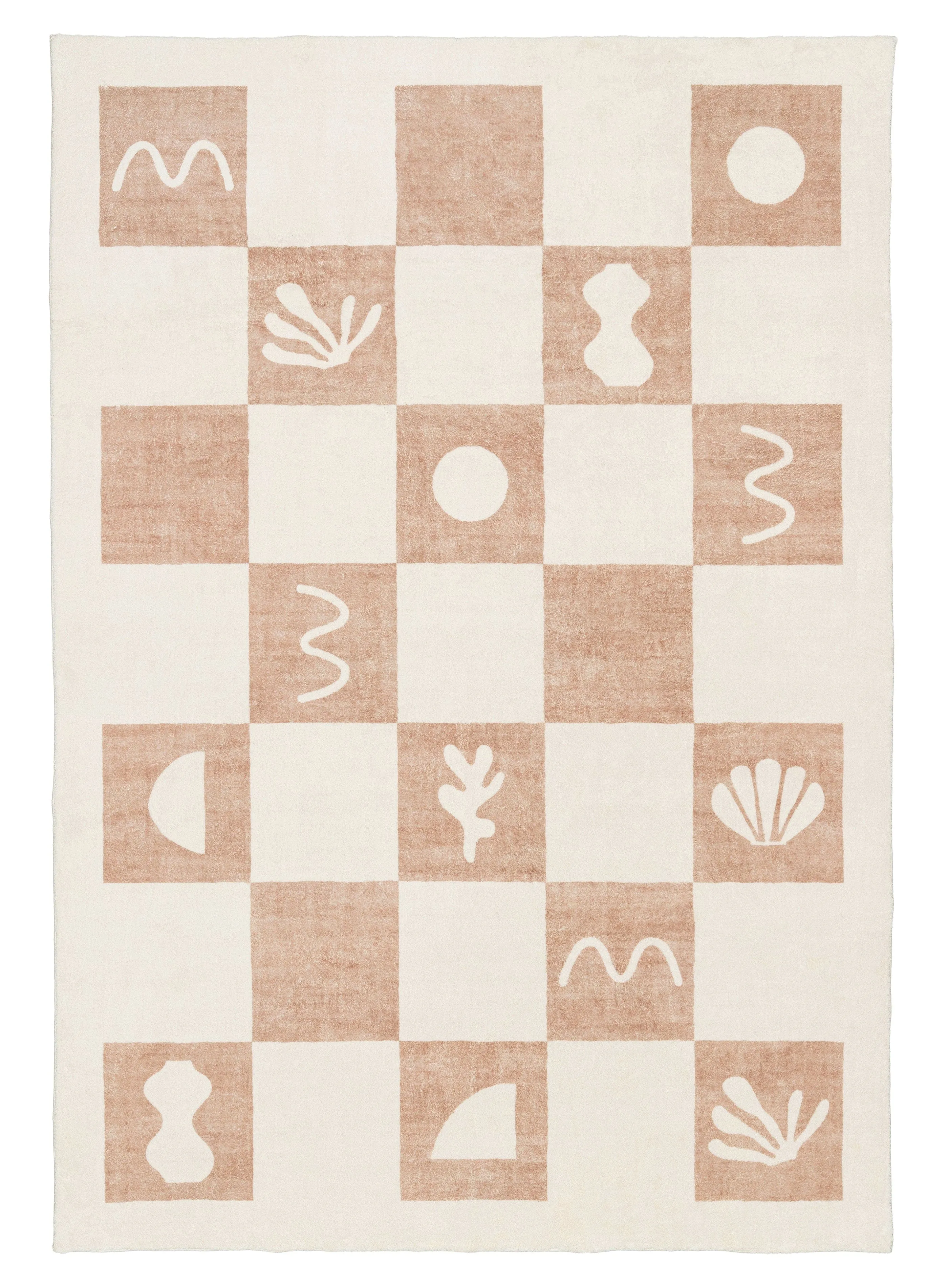 Erika Beige and Cream Checkered Washable Rugmodern color block patchwork rug