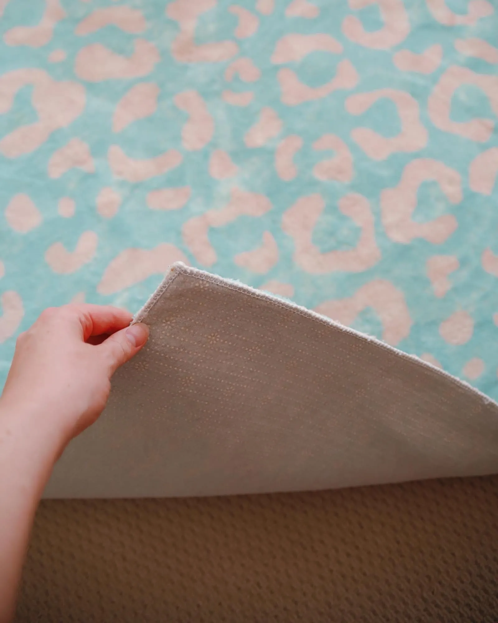 Esmeralda Pink and  Mint Green Leopard Print Washable Rug *NO RETURNS UNLESS FAULTY