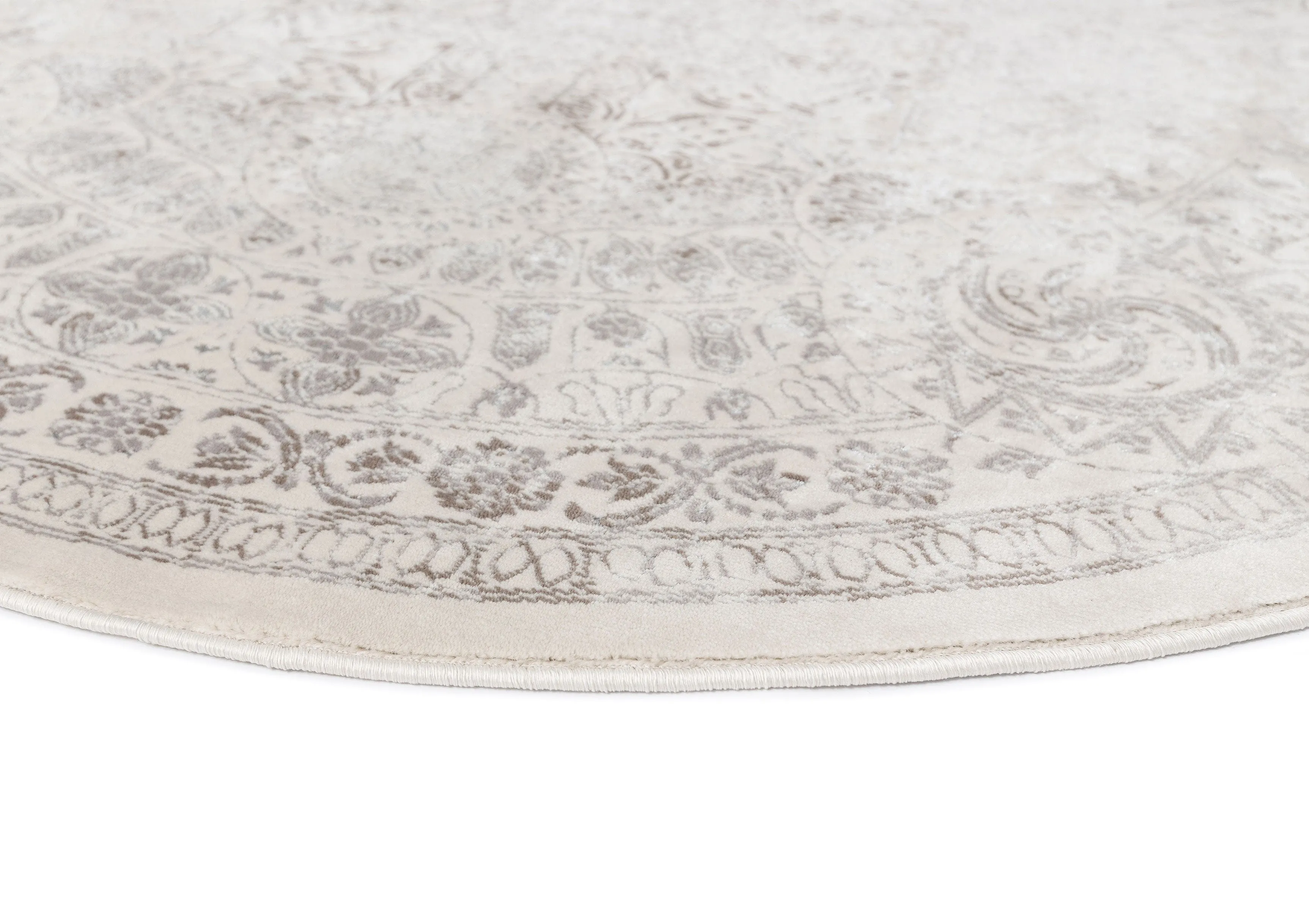 Esmeray Ivory And Grey Traditional Distressed Round Rug *NO RETURNS UNLESS FAULTY