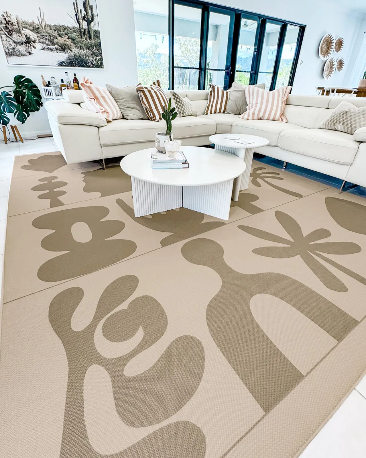Esnir Beige Graphic Indoor Outdoor Washable Rug *NO RETURNS UNLESS FAULTY