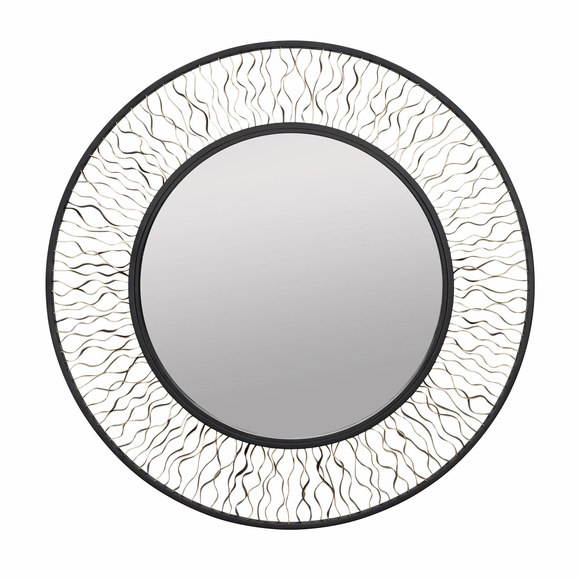 Estela 380MI30AMBFG 30-Inch Round Mirror - Matte Black/French Goldwall mounted decorative mirror,full length dressing mirror