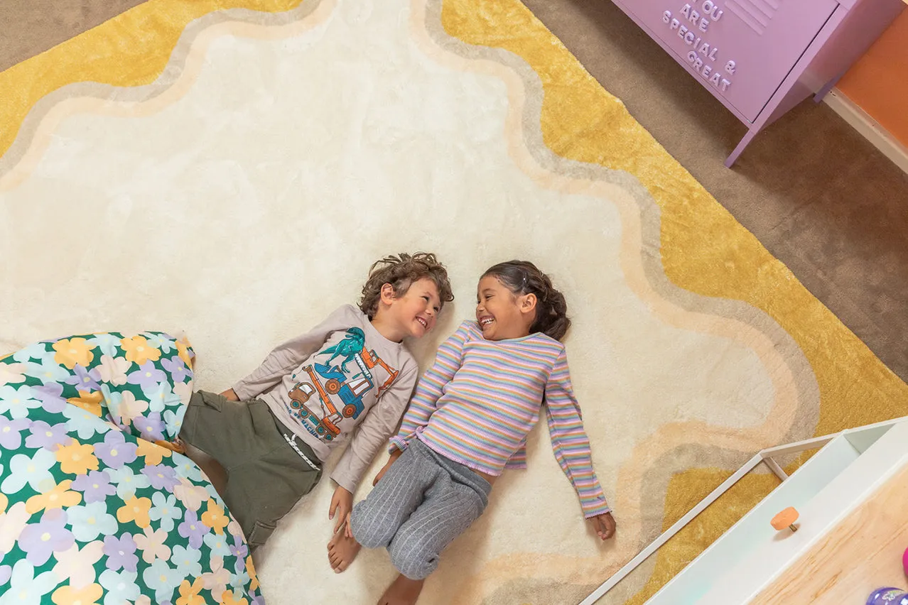 Esti Cream and Yellow Wiggle Bordered Washable Rug