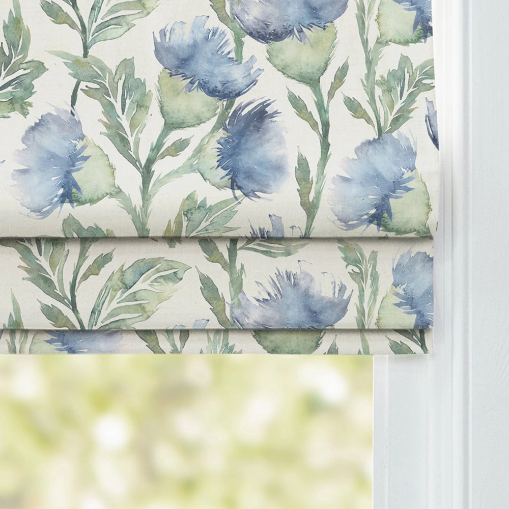 Ettrick Printed Cotton Made to Measure Roman Blinds Bluebell Cream