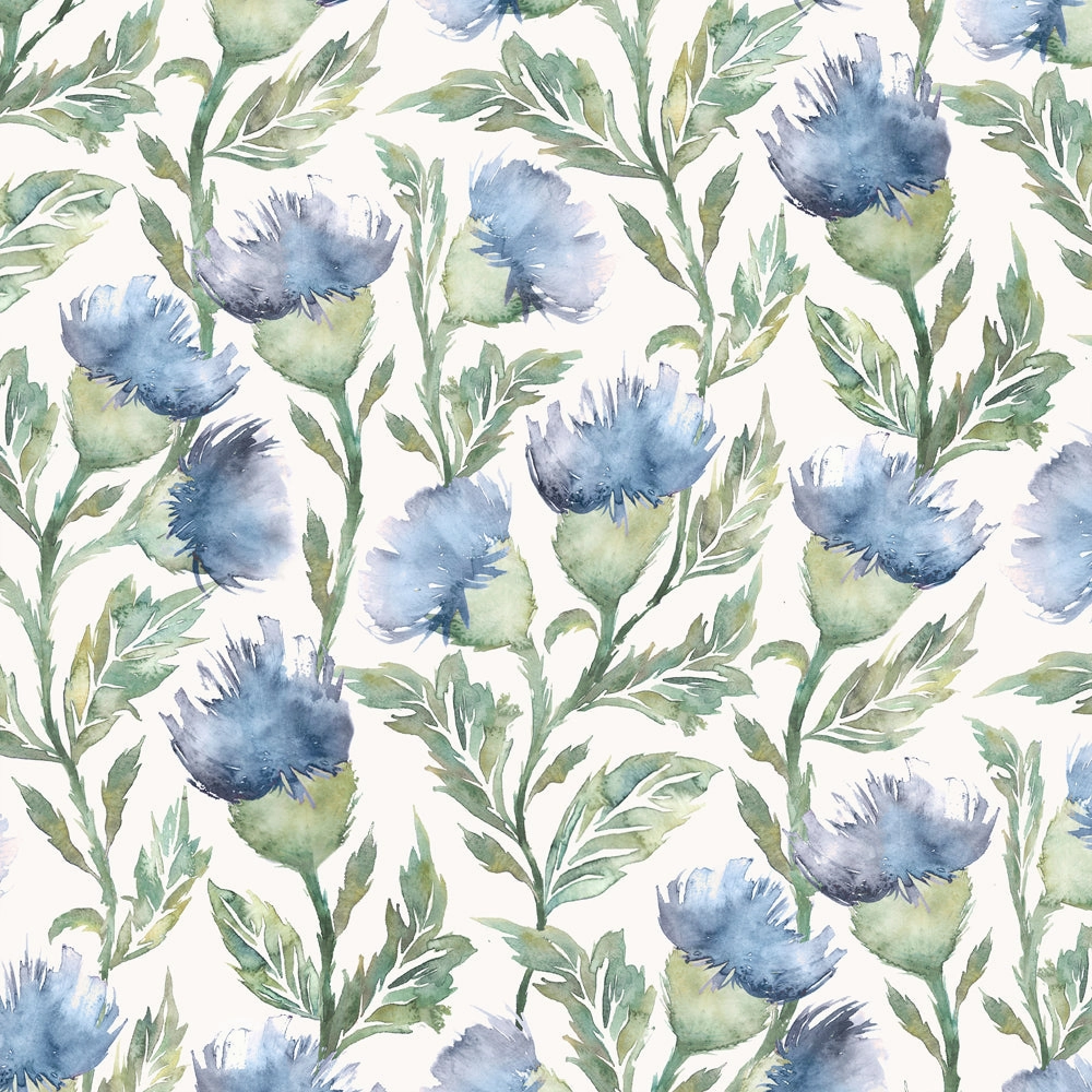 Ettrick Printed Cotton Made to Measure Roman Blinds Bluebell Cream