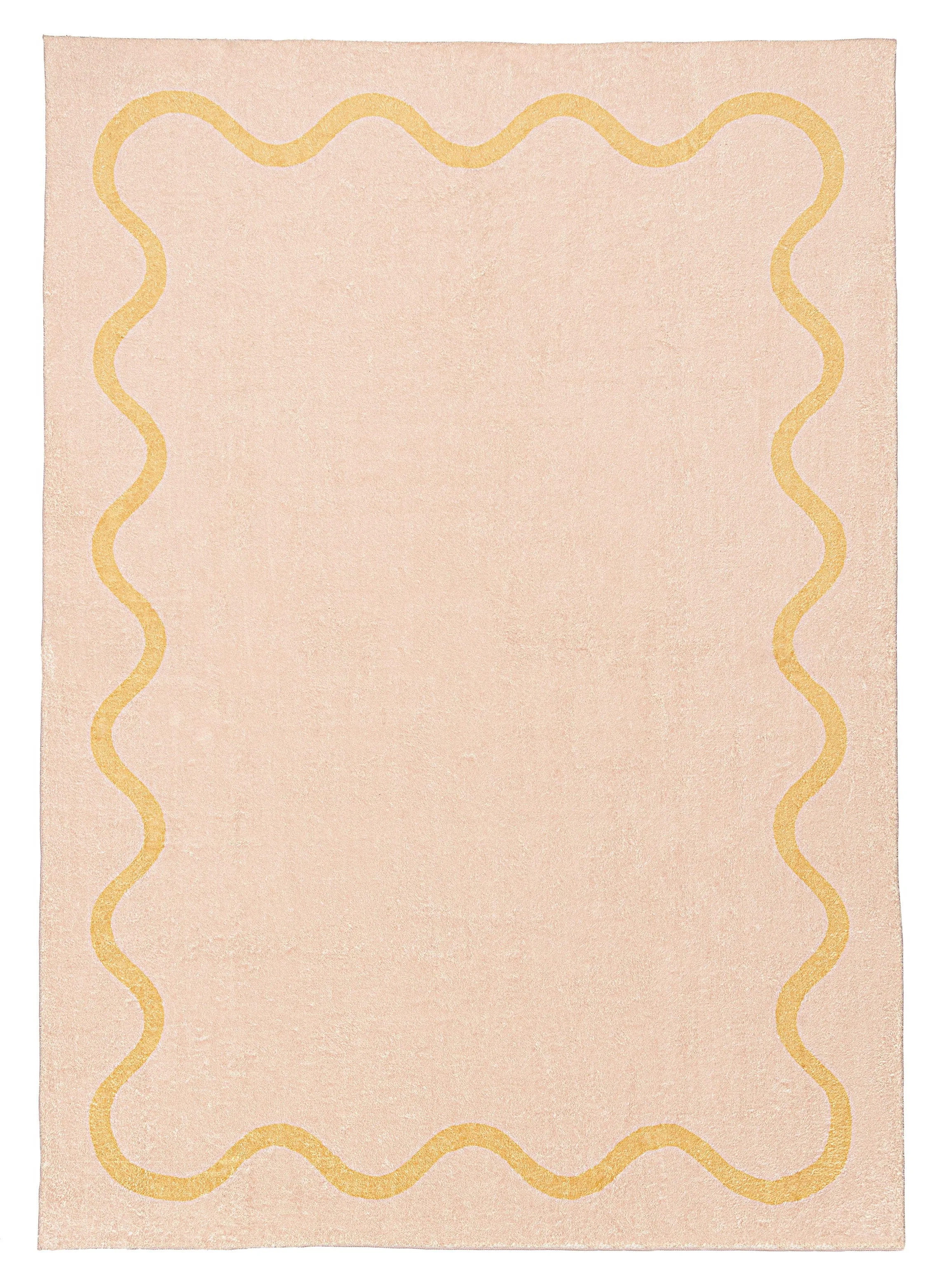 Eva Pink and Yellow Wiggle Bordered Washable Rugmodern color block patchwork rug