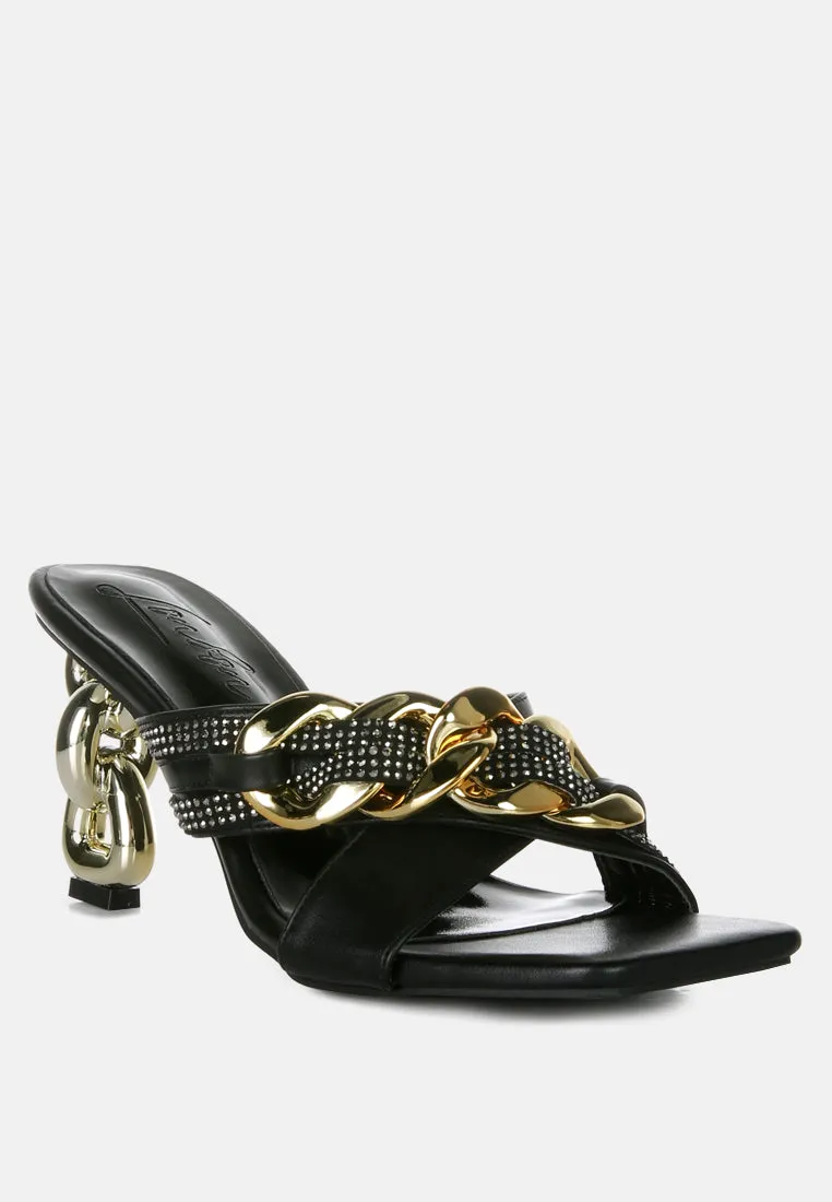 evelane metallic chain heeled diamante sandals London Rag