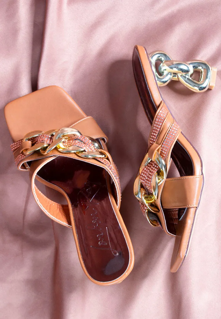 evelane metallic chain heeled diamante sandals London Rag