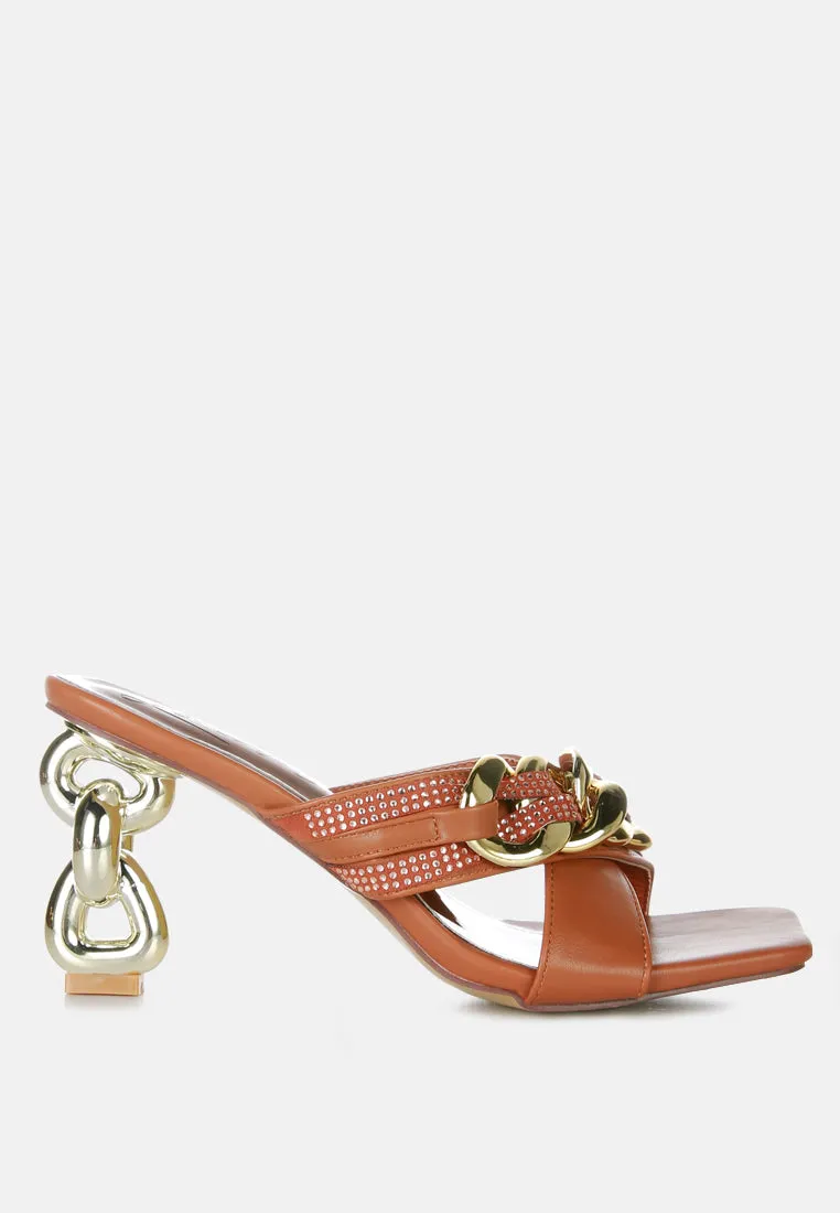 evelane metallic chain heeled diamante sandals London Rag