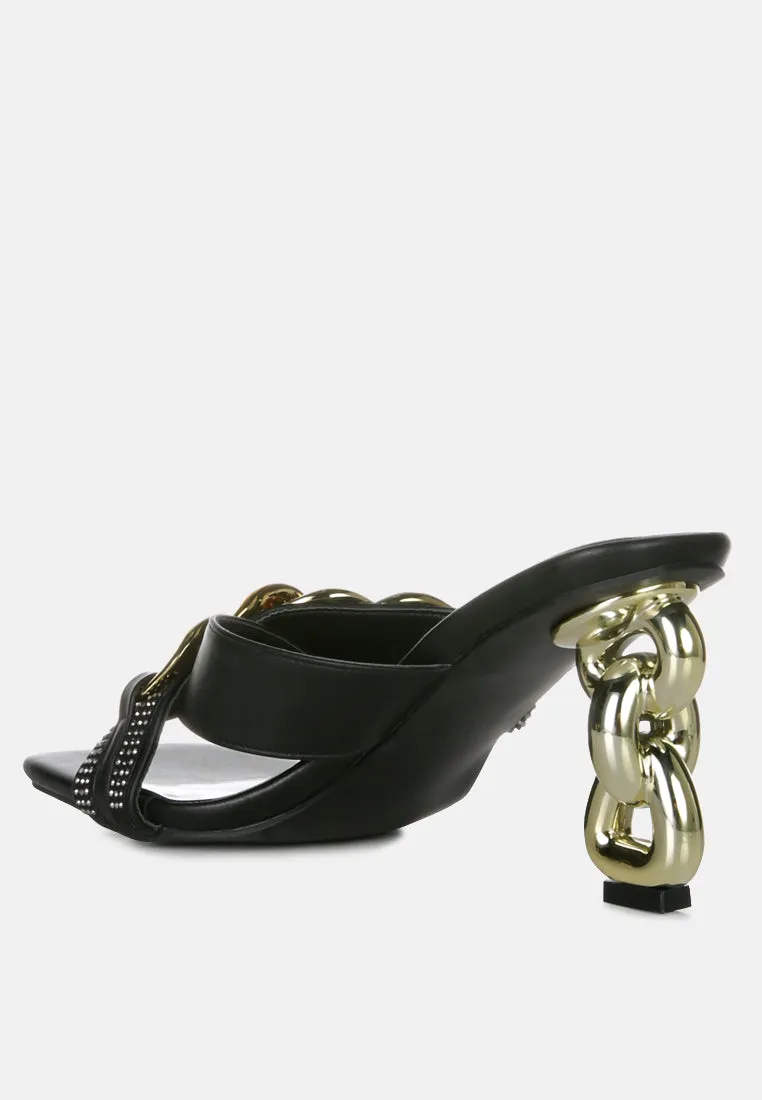 evelane metallic chain heeled diamante sandals London Rag