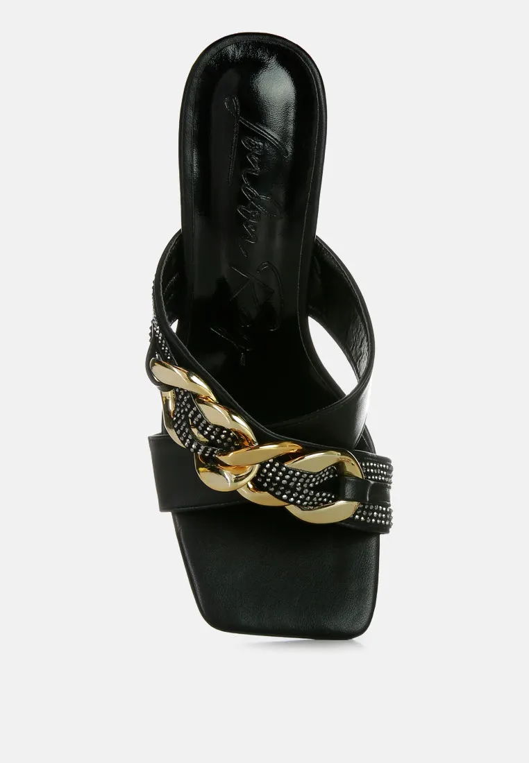 evelane metallic chain heeled diamante sandals London Rag