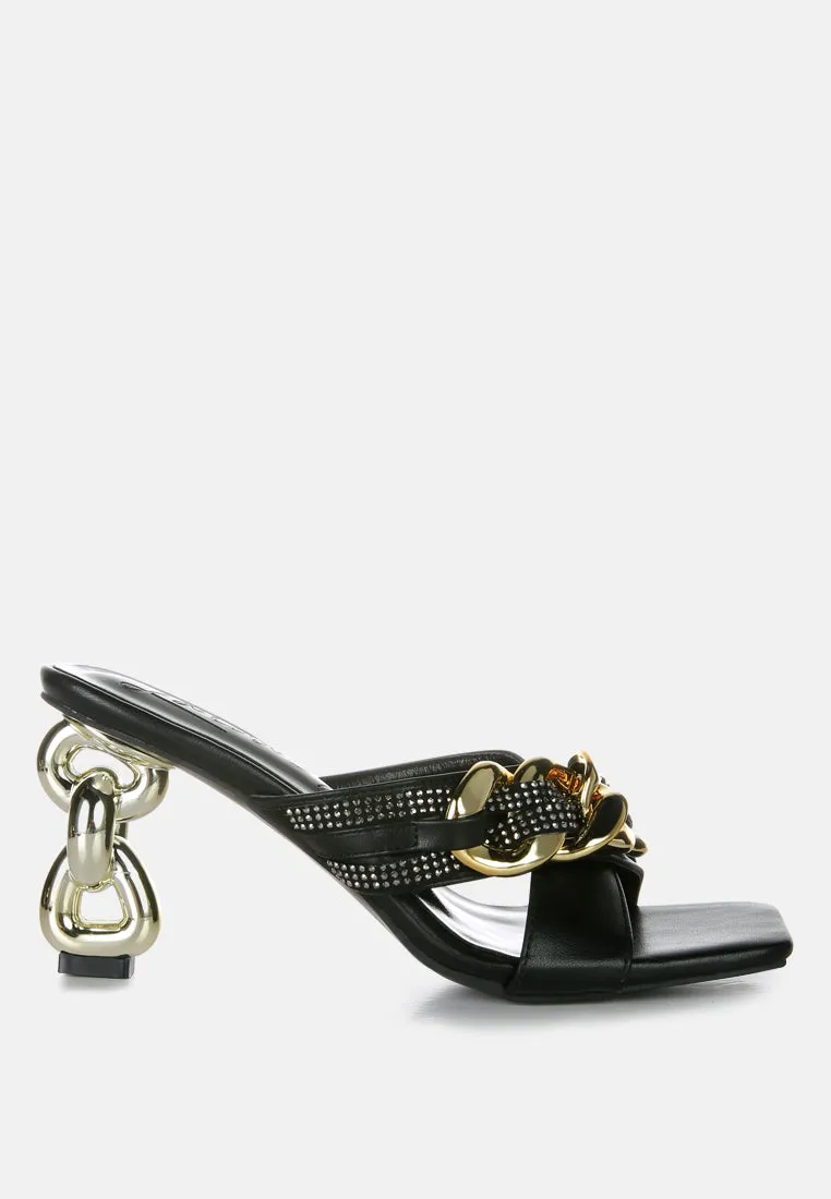 evelane metallic chain heeled diamante sandals London Rag