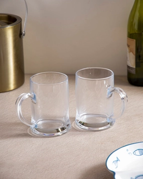 Faceted Radiance Clear Glass Mug - Set of 2modern kitchen decor ,kitchen dinner set ,dinnerware 