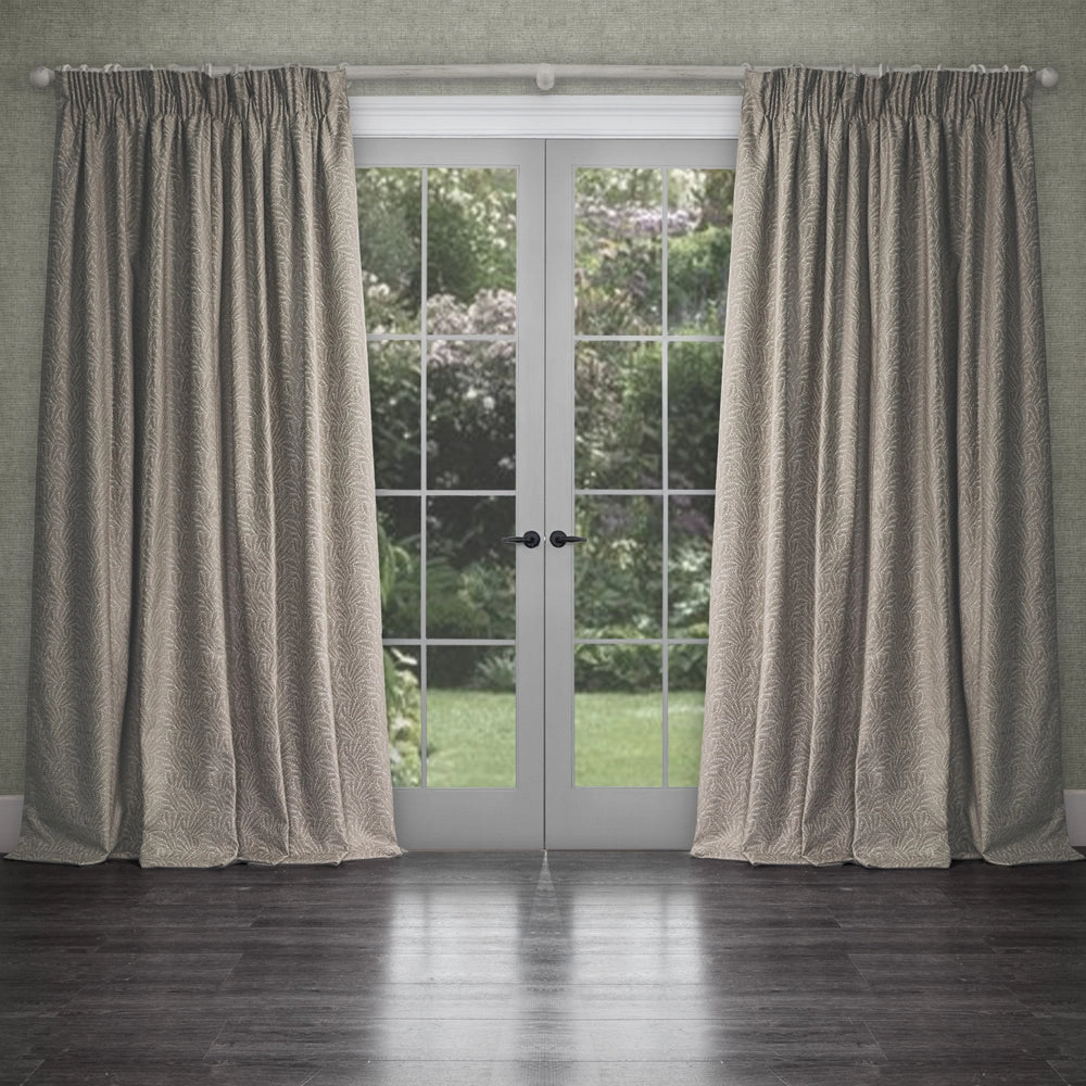 Farley Woven Chenille Pencil Pleat Curtains Biscuit