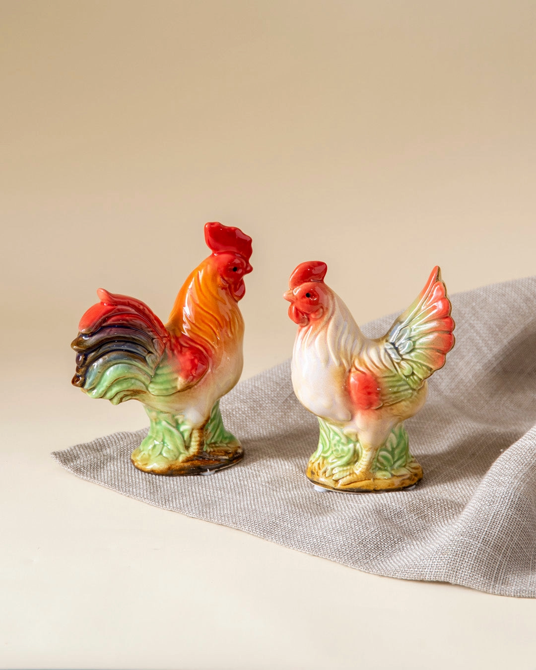 Feng Shui Ceramic Rooster Figurines - Set of 2