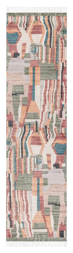Fern Green and Orange Multi-Colour Abstract Tribal Indoor Outdoor Runner Rug *NO RETURNS UNLESS FAULTYmodern color block patchwork rug