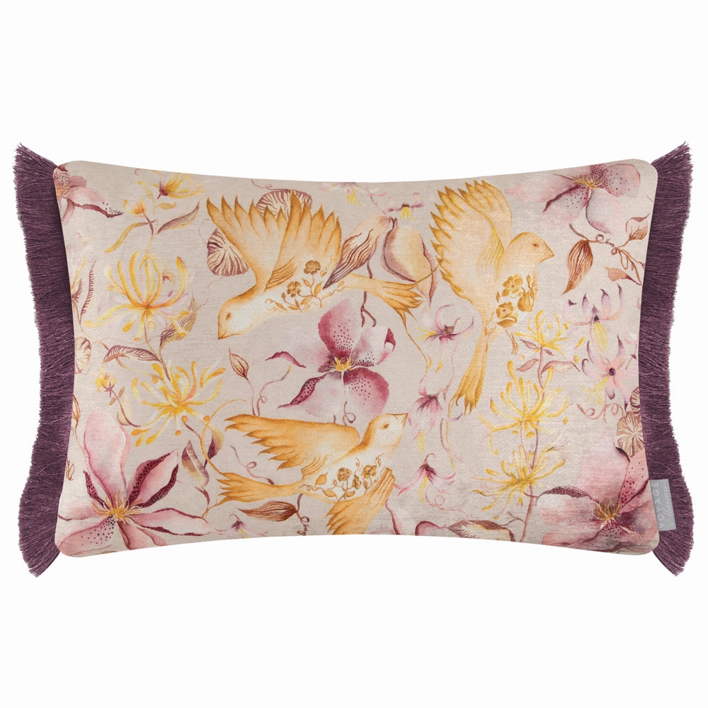 Floella Printed Ruche Fringe Cushion Primrose
