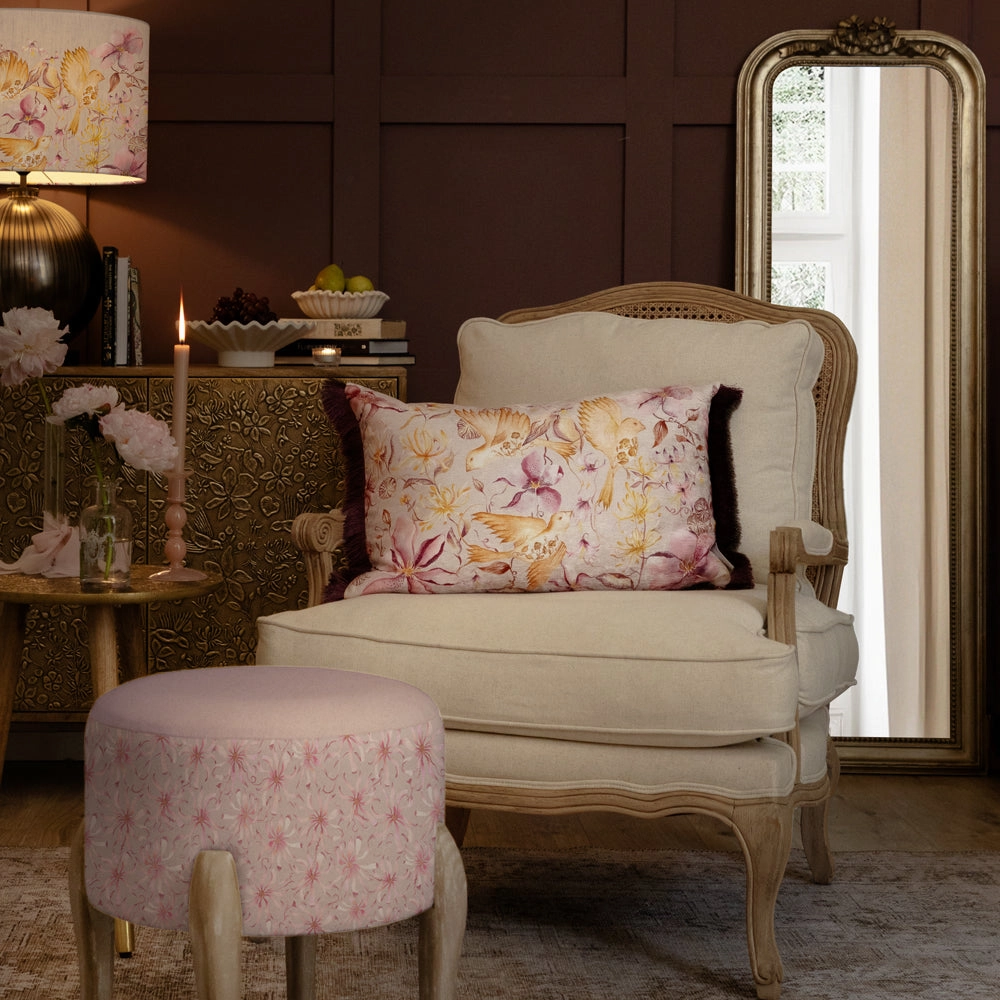 Floella Printed Ruche Fringe Cushion Primrose