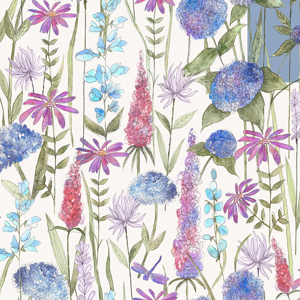 Florabunda Ecru Printed Made to Measure Curtains Bluebell