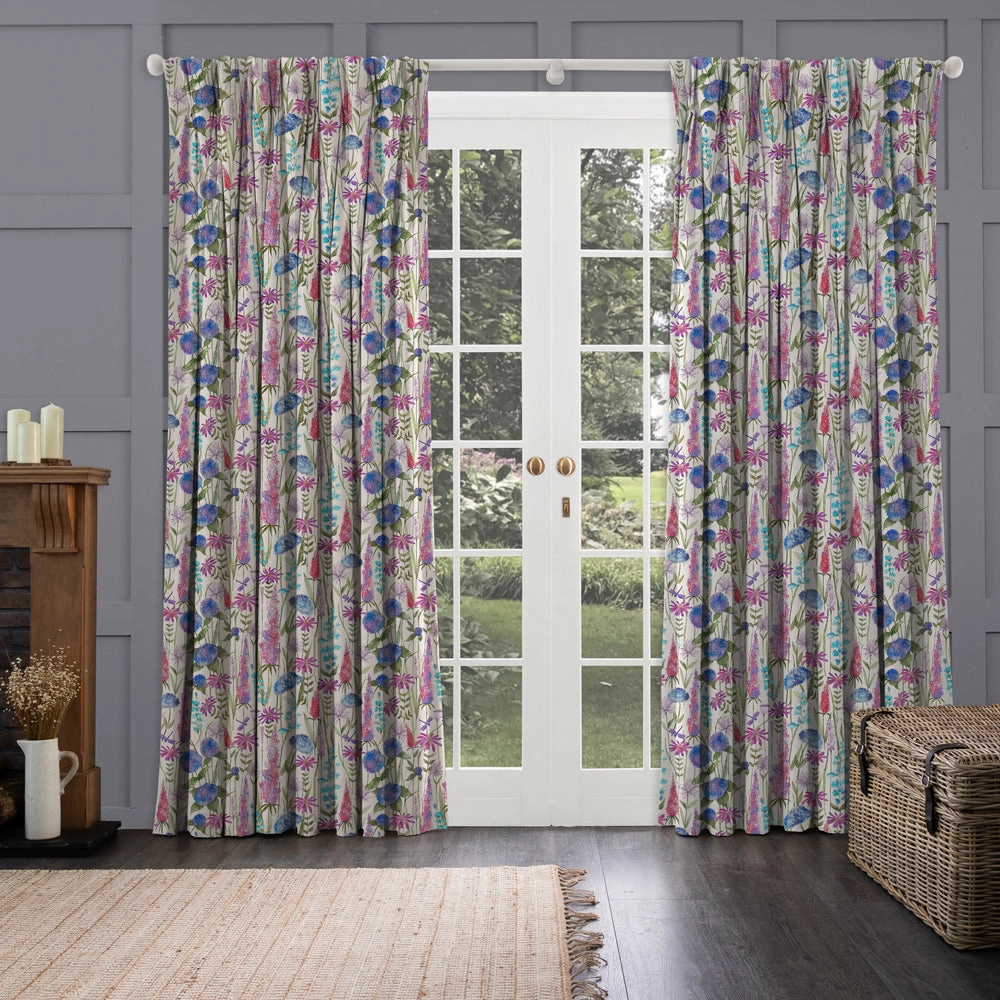 Florabunda Ecru Printed Made to Measure Curtains Bluebell