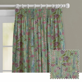 Florabunda Linen Printed Made to Measure Curtains Verdebedding sets ,throw blankets 