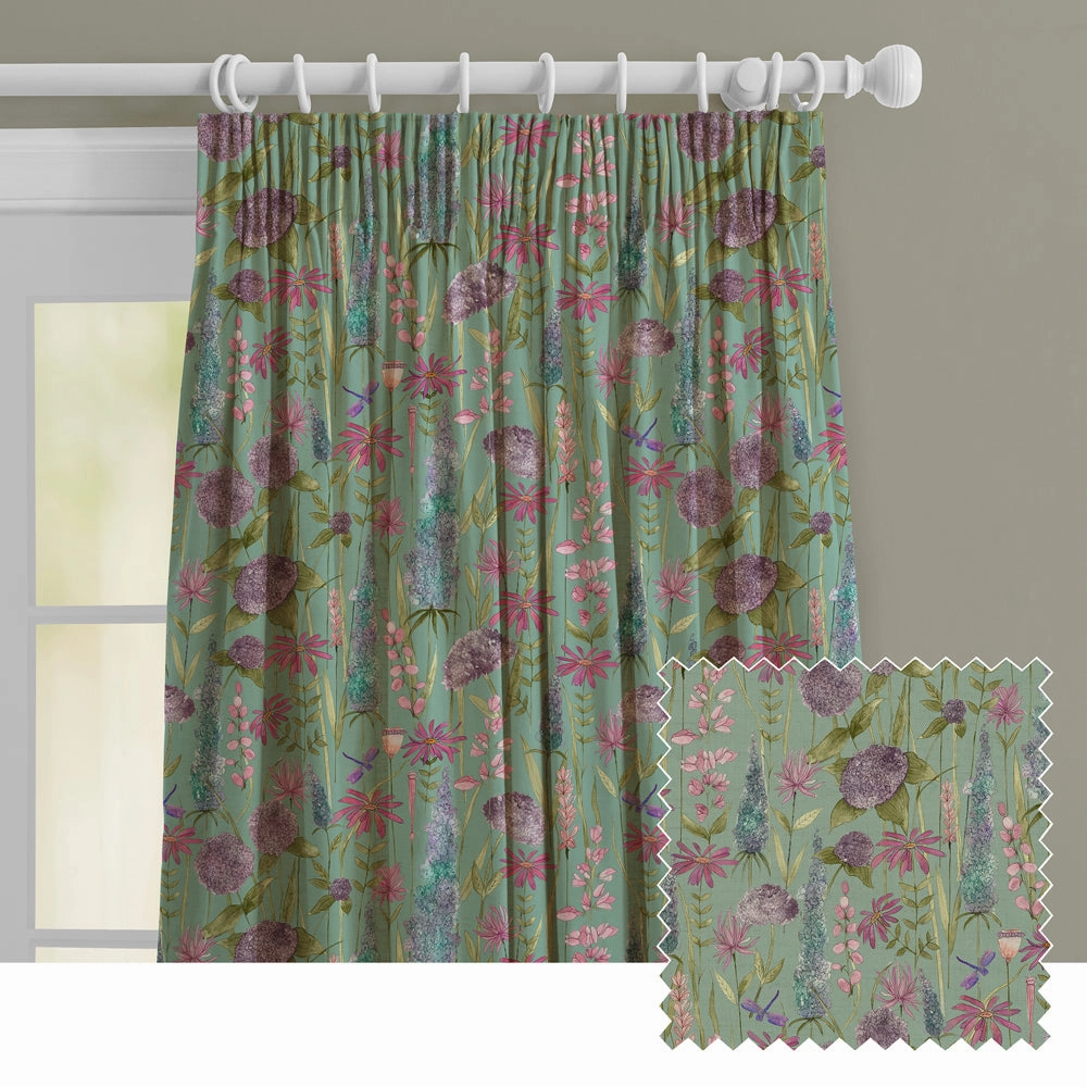 Florabunda Linen Printed Made to Measure Curtains Verdebedding sets ,throw blankets 