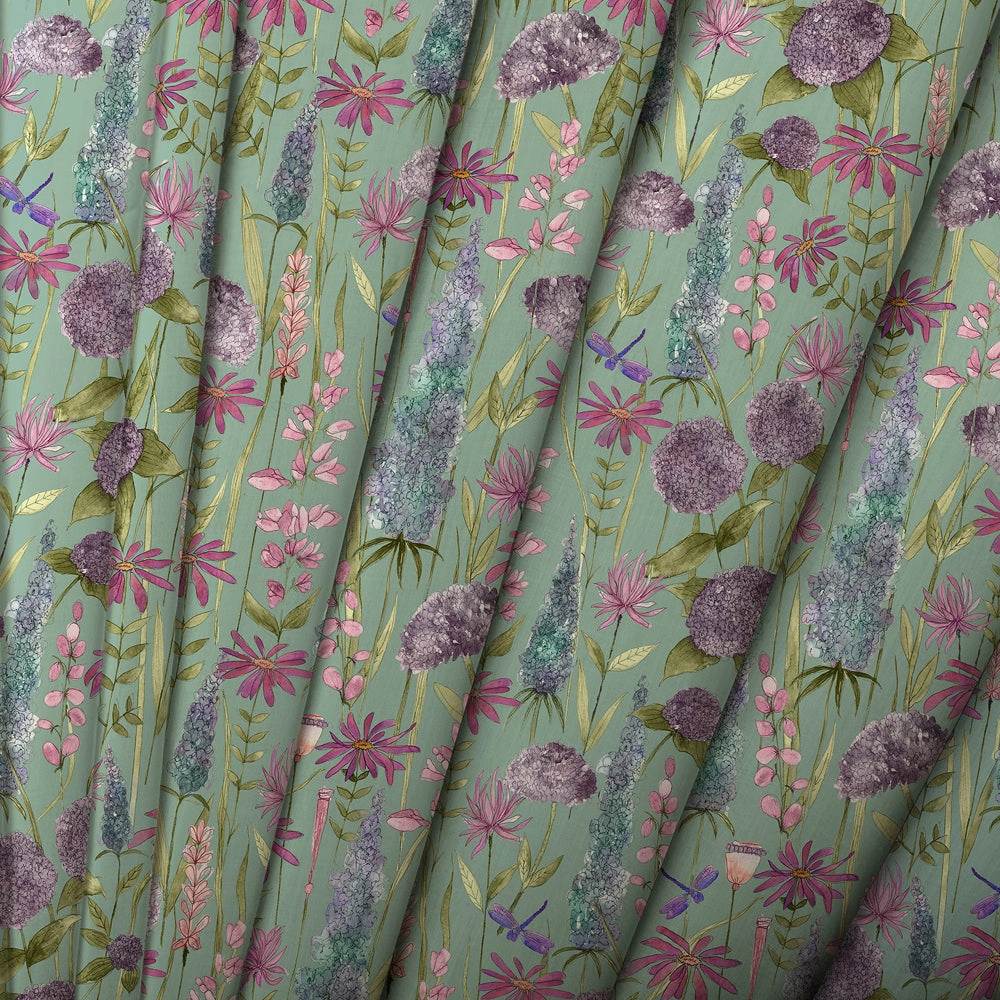Florabunda Linen Printed Made to Measure Curtains Verde