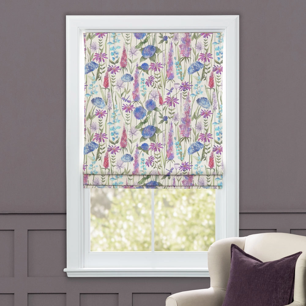 Florabunda Printed Cotton Made to Measure Roman Blinds Bluebell/Cream