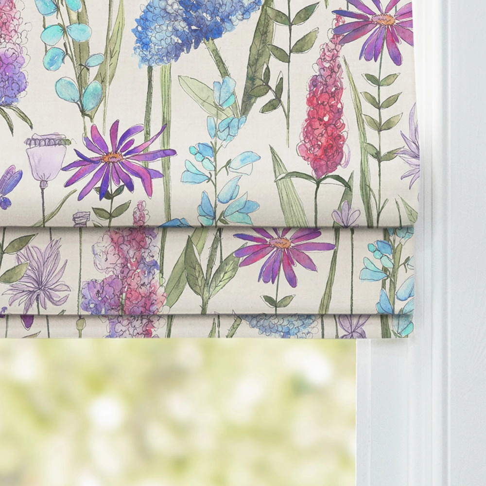 Florabunda Printed Cotton Made to Measure Roman Blinds Bluebell/Cream